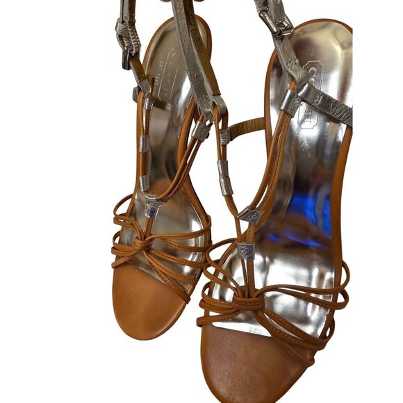 Coach Womens Strappy Silver & Tan Heel Sandals Size 7.5B Coach 'Lana' Strappy Sa - Picture 7 of 16